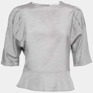 Yves Saint Laurent Grey Silk & Cotton Round Neck Top M