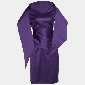 Pre Owned Yves Saint Laurent Purple Sateen Stole & Belt Detail Dress M