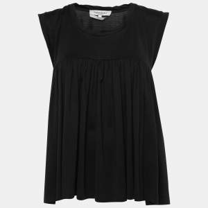 Yves Saint Laurent Black Cotton Gathered Sleeveless Top M