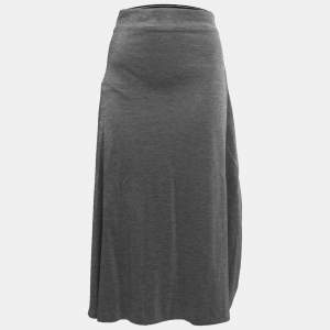 Yvest Saint Laurent Grey Shiny Jersey Midi Skirt M