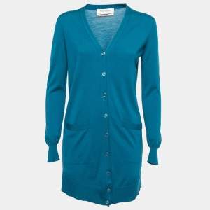 Pre Owned Yves Saint Laurent Blue Wool Knit Button Front Cardigan S