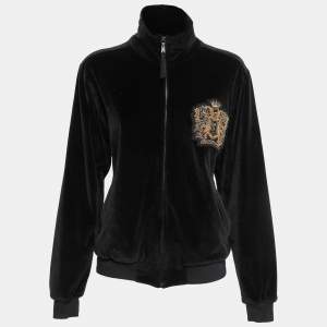 Yves Saint Laurent Black Velour Patch Detail Track Jacket M