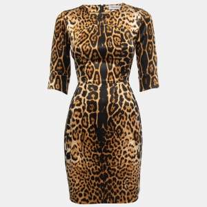 Yves Saint Laurent Brown Animal Printed Satin Silk Mini Dress S