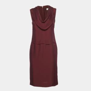 Pre Owned Yves Saint Laurent Burgundy Silk Blend Midi Dress S