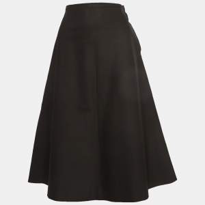 Yves Saint Laurent Black Gabardine Flared Midi Skirt M