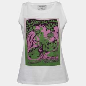 Yves Saint Laurent Vintage White Print Cotton Tank Top M