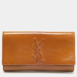 Pre Owned Yves Saint Laurent Brown Patent Leather Belle De Jour Flap Clutch