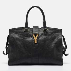Pre Owned Yves Saint Laurent Black Leather Medium Cabas Chyc Tote