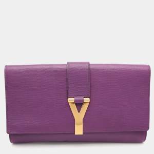 Yves Saint Laurent Purple Leather Y-Ligne Clutch