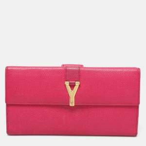 Yves Saint Laurent Pink Leather Ligne Y Flap Wallet