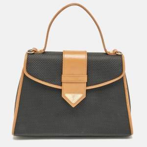 Yves Saint Laurent Black Coated Canvas and Leather Vintage Flap Top Handle Bag