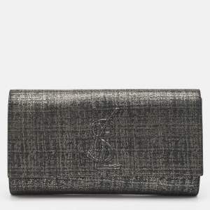 Yves Saint Laurent Black/Silver Shimmer Fabric Belle De Jour Clutch
