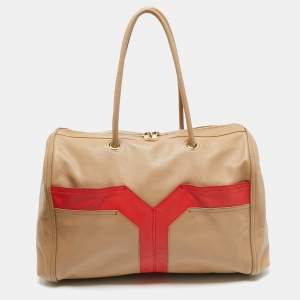 Yves Saint Laurent Beige/Red Leather Lucky Chyc Bowler Bag