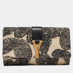 Yves Saint Laurent Black/Beige Printed Canvas and Leather Y-Ligne Clutch