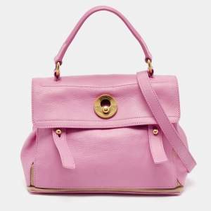 Yves Saint Laurent Pink/Beige Canvas and Leather Muse Two Top Handle Bag