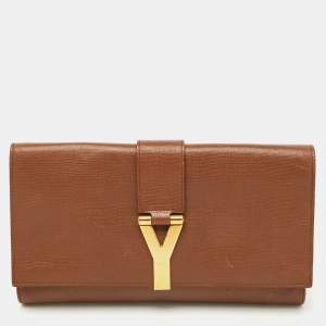 Yves Saint Laurent Brown Leather Ligne Y Clutch