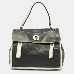 Yves Saint Laurent Black/White Leather and Fabric Muse Two Bag