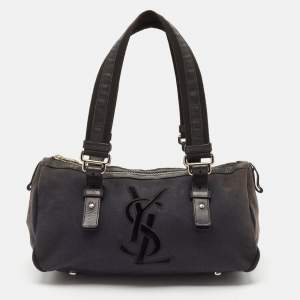 Yves Saint Laurent Black Canvas and Leather Kahala Boston Bag