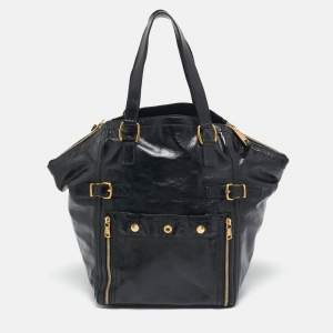 Yves Saint Laurent Black Patent Leather Large Downtown Tote