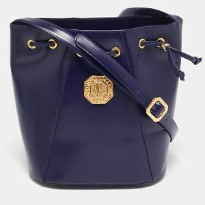 Yves Saint Laurent Blue Leather Vintage Drawstring Bucket Bag