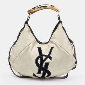 Yves Saint Laurent Cream/Black Canvas and Leather Vincennes Mombasa Hobo