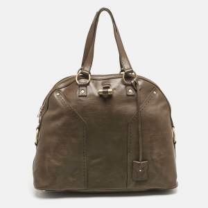 Yves Saint Laurent Olive Green Leather Oversized Muse Bag