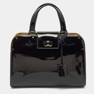 Yves Saint Laurent Black Patent Leather Uptown Satchel