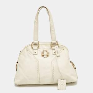 Yves Saint Laurent Off White Leather Muse Satchel