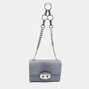 Yves Saint Laurent Blue Lizard Embossed Leather Le Sixieme Shoulder Bag