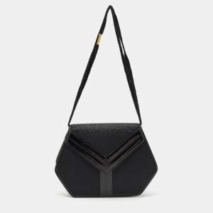 Yves Saint Laurent Black Nylon and Patent Leather Vintage Shoulder Bag