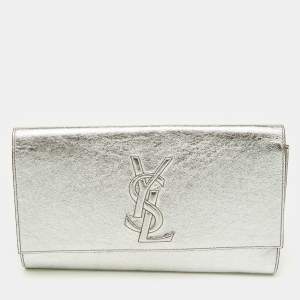 Pre Owned Yves Saint Laurent Silver Leather Belle De Jour Flap Clutch
