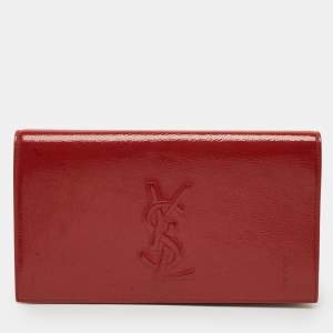 Pre Owned Saint Laurent Red Patent Leather Belle De Jour Flap Clutch