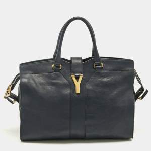 Pre Owned Yves Saint Laurent Navy Blue Leather Large Cabas Chyc Tote