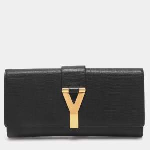 Pre Owned Yves Saint Laurent Black Textured Leather Y Line Clutch