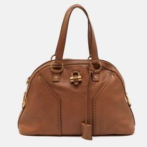 Pre Owned Yves Saint Laurent Brown Leather Large Muse Bag