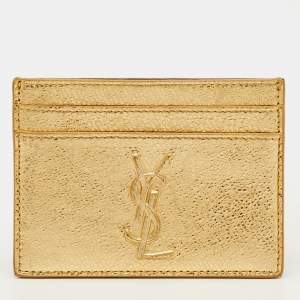 Pre Owned Yves Saint Laurent Gold Leather Card Holder
