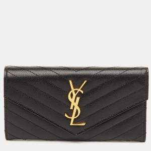 مملوكة مسبقًا Saint Laurent Monogram Large Black Matelassé Leather Cassandre Flap Wallet