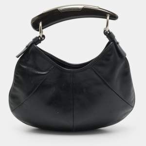 Pre Owned Yves Saint Laurent Mombasa Mini Black Leather Hobo