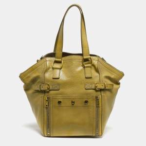 Pre Owned Yves Saint Laurent Downtown Small Cream Patent Leather Tote