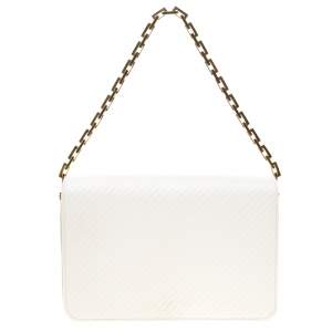 Pre Owned Saint Laurent Paris White Chevron Leather Babylone Chain Bag