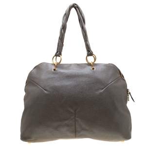 Pre Owned Saint Laurent Paris Grey Metallic Leather Satchel