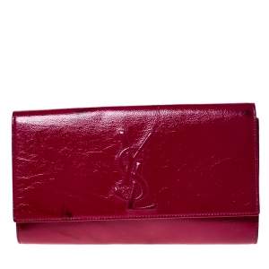 Pre Owned Yves Saint Laurent Hot Pink Patent Leather Belle De Jour Flap Clutch