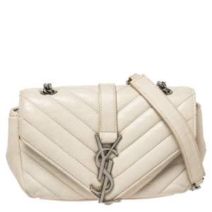 Pre Owned Saint Laurent Paris White Leather Monogram Baby Flap Bag