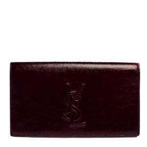 Pre Owned Yves Saint Laurent Burgundy Patent Leather Belle De Jour Clutch
