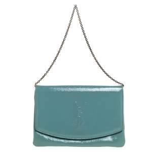 Pre Owned Yves Saint Laurent Pale Green Patent Leather Chain Clutch