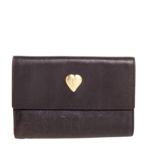 Pre Owned Yves Saint Laurent Brown Leather Trifold Wallet