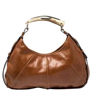 Pre Owned Yves Saint Laurent Brown Leather Mombasa Hobo 