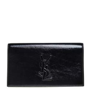 Pre Owned Yves Saint Laurent Black Patent Leather Belle De Jour Flap Clutch