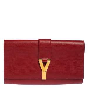 Pre Owned Saint Laurent Red Leather Y-Ligne Clutch
