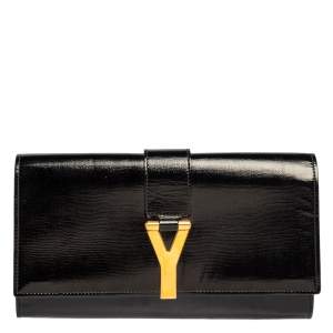 Pre Owned Yves Saint Laurent Black Patent Leather Y-Ligne Clutch